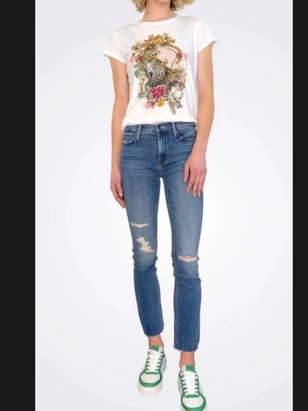 MOTHER The Mid Rise Dazzler Ankle Fray Jeans Weekend Warrior Size 30